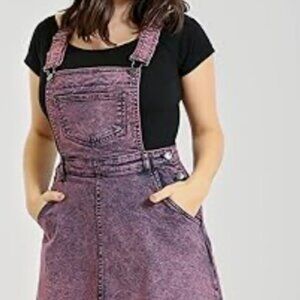 Hell Bunny Pinafore Denim Dress Pink Acidwash